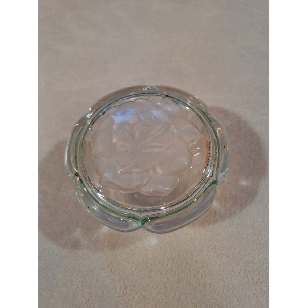 VTG STYLE BRITE FULL LEADED 24% CRYSTAL GLASS TRINKET BOX W/FROSTED ROSE LID